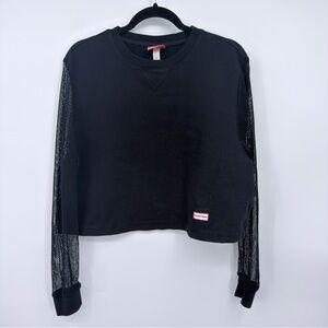 Hunter for Target Cropped Sweatshirt Mesh Sleeves Black Size L